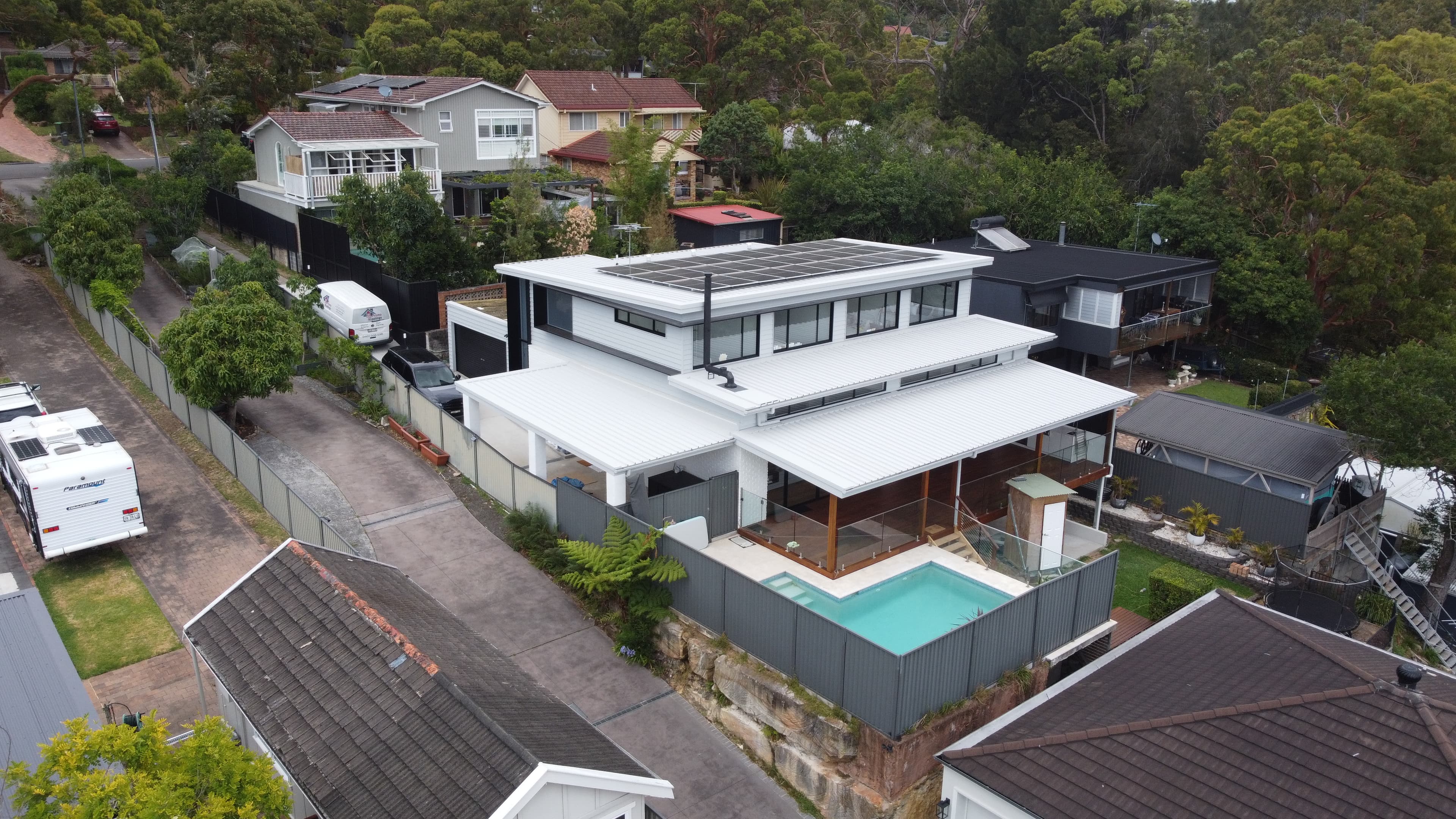 Exterior House Painting Sydney - After Modern house exterior after professional painting in Sydney with clean white finish
